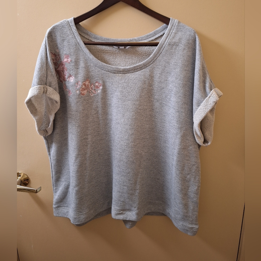 Harmony Balance 3X Embroidered Floral Grey Sweatshirt Athleisure Balletcore
